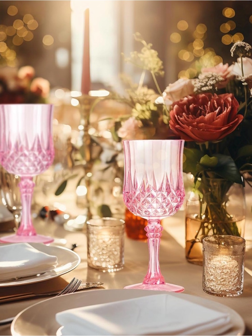 Pink Crystal-Style Goblet - Elegant Stemmed Wine Glass